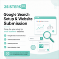 2SISTERS PR advertisement for Google Search Setup & Website Submission services on a white background.